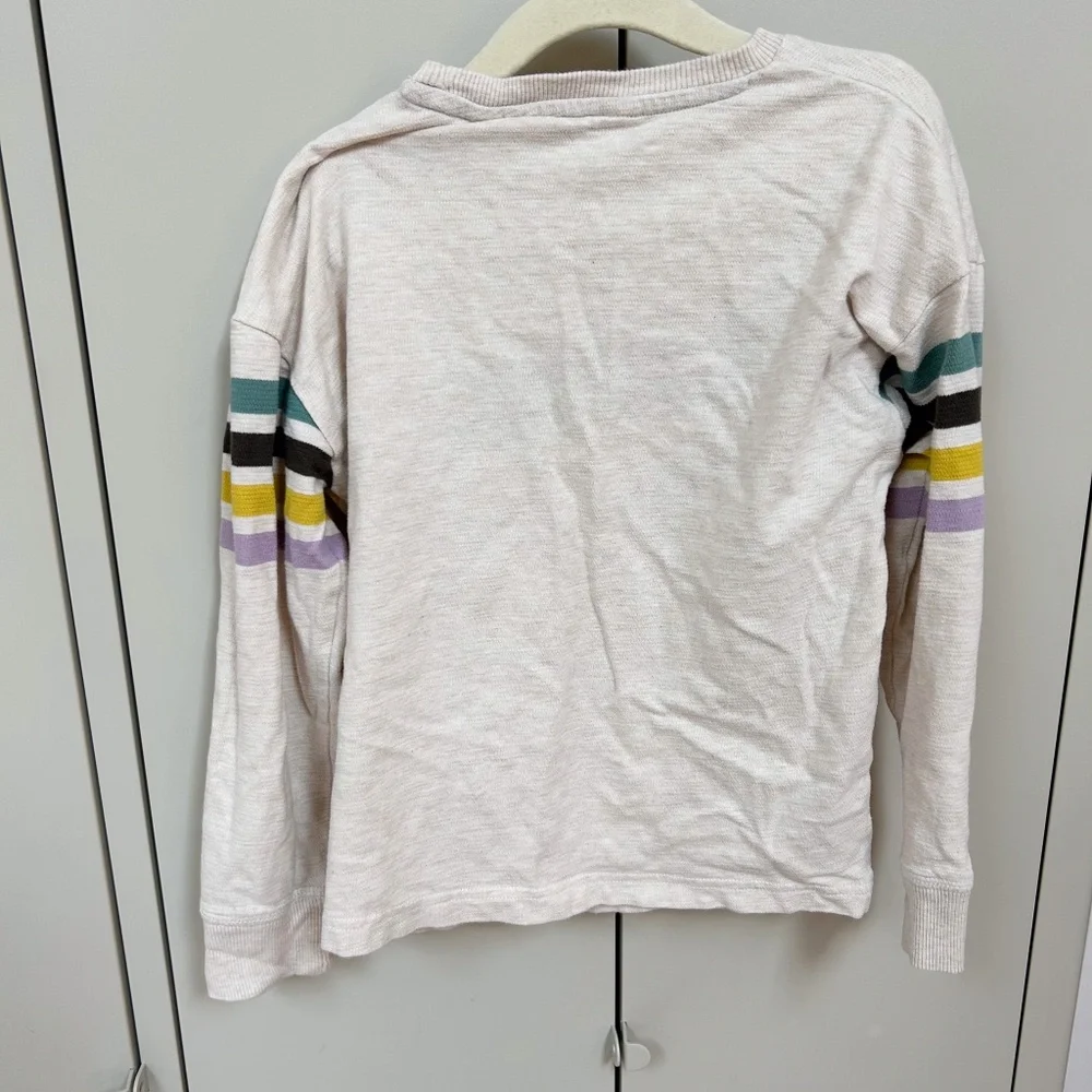 Mini Boden striped long sleeve shirt oatmeal teal/yellow/black/purple - sz 5-6Y